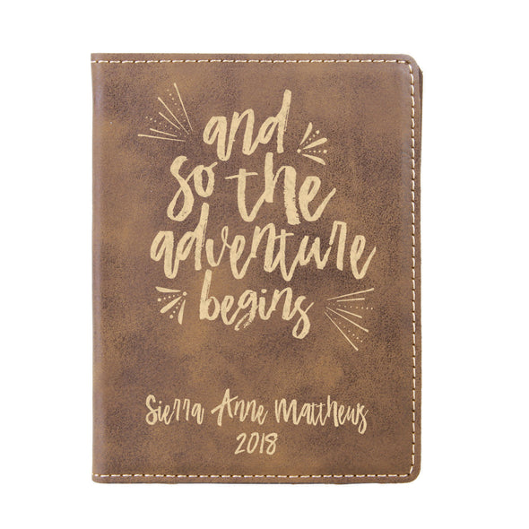 Passport Cover, Engraved Passport Cover, Custom Passport Holder, "And so the adventure begins"