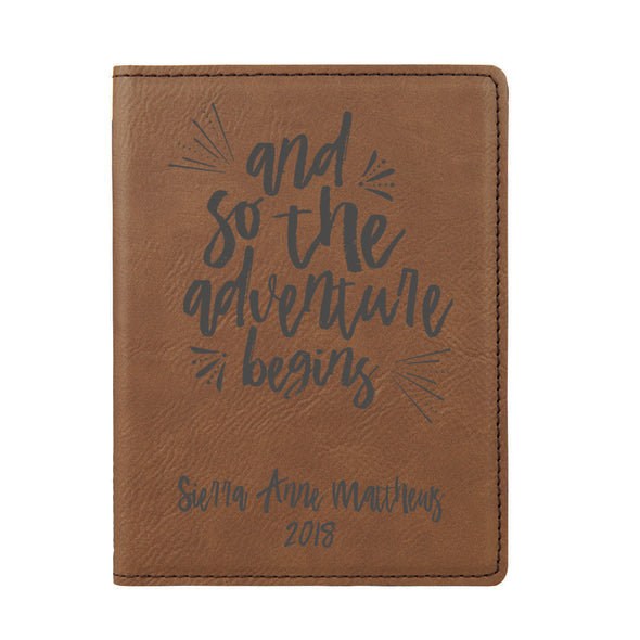 Passport Cover, Engraved Passport Cover, Custom Passport Holder, "And so the adventure begins"