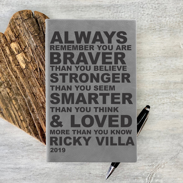 Personalized Journal, Notebook, Always remember you  are braver than you believe stronger than you seem smarter than you think and loved more than you know