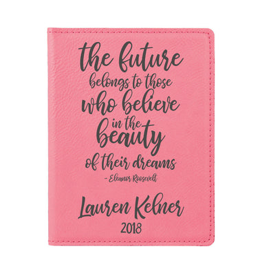 Engraved Passport Cover, Custom Passport Holder, "The future belongs to those who believe in the beauty of their dreams"