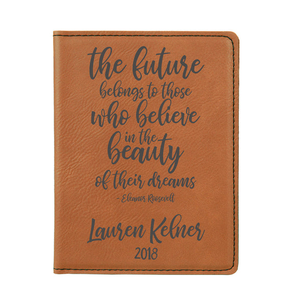 Engraved Passport Cover, Custom Passport Holder, "The future belongs to those who believe in the beauty of their dreams"