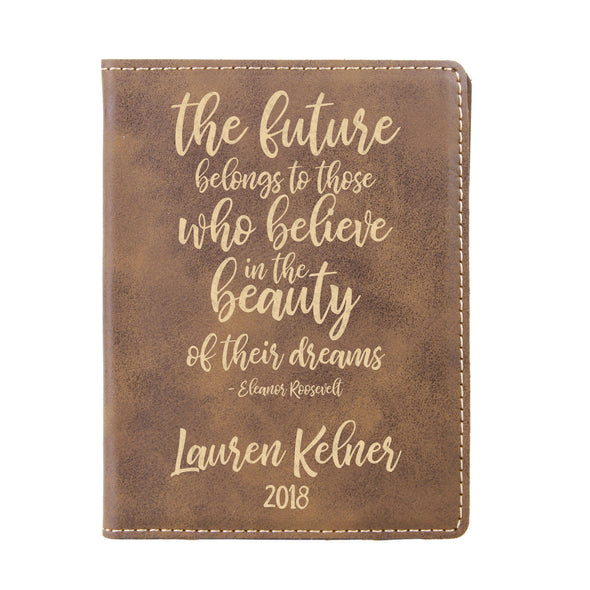 Engraved Passport Cover, Custom Passport Holder, "The future belongs to those who believe in the beauty of their dreams"