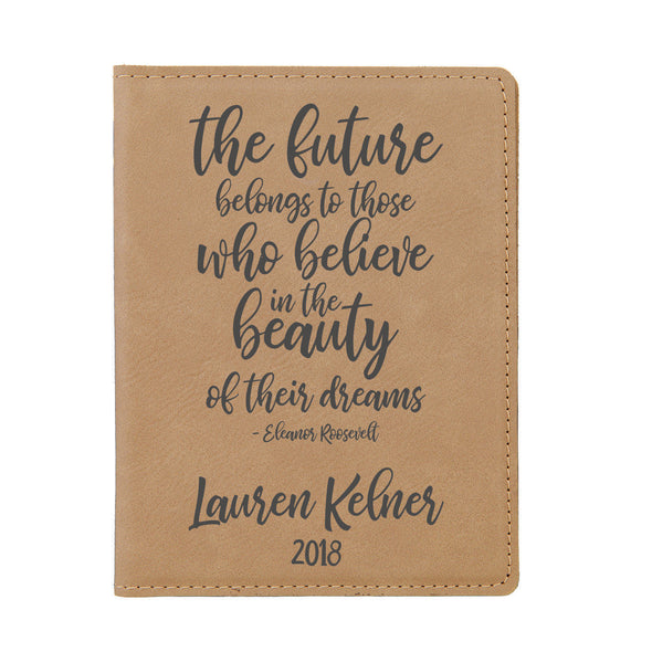 Engraved Passport Cover, Custom Passport Holder, "The future belongs to those who believe in the beauty of their dreams"