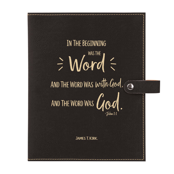 Personalized Bible Cover, John 1:1, In the Beginning, Word of God, Snap Cover, Custom Bible Cover, Customized Bible Cover, Engraved Bible Cover, Inspirational Bible Cover, Scripture Bible Cover