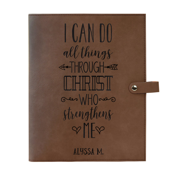 Personalized Bible Cover, Philippians 4:13, I Can Do All Things, Snap Cover, Custom Bible Cover, Customized Bible Cover, Engraved Bible Cover, Inspirational Bible Cover