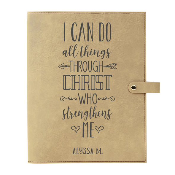 Personalized Bible Cover, Philippians 4:13, I Can Do All Things, Snap Cover, Custom Bible Cover, Customized Bible Cover, Engraved Bible Cover, Inspirational Bible Cover