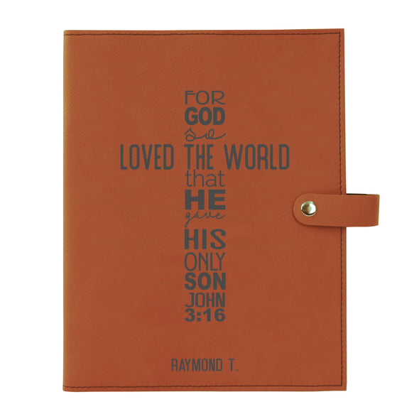 Personalized Bible Cover, John 3:16, For God So Loved the World, Snap Cover, Custom Bible Cover, Customized Bible Cover, Engraved Bible Cover, Inspirational Bible Cover