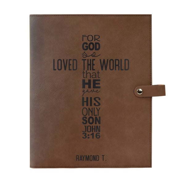 Personalized Bible Cover, John 3:16, For God So Loved the World, Snap Cover, Custom Bible Cover, Customized Bible Cover, Engraved Bible Cover, Inspirational Bible Cover