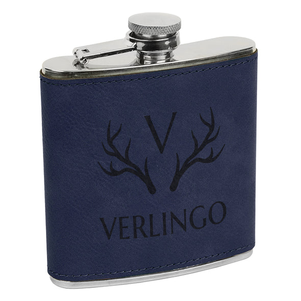 Antlers & Initial, Custom Engraved Flask with Last name, Custom Flask, Personalized Flask