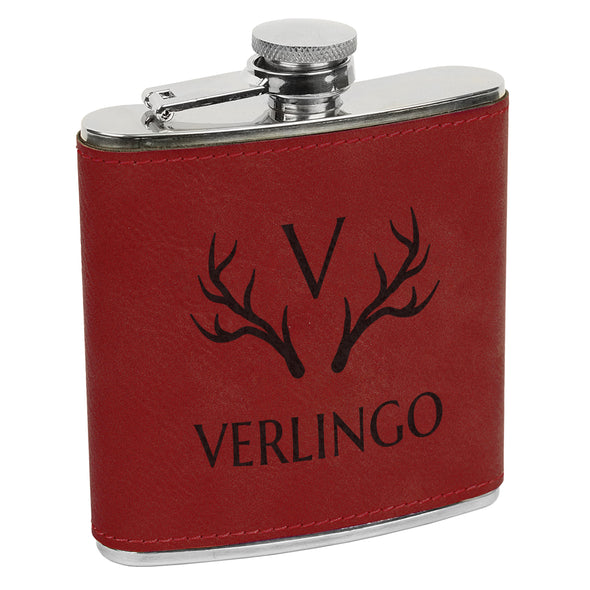 Antlers & Initial, Custom Engraved Flask with Last name, Custom Flask, Personalized Flask