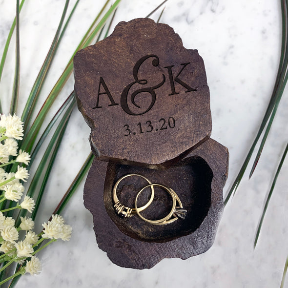 Custom Engraved Ring Box, Personalized Rustic Wood Wedding Ring Box, Engagement Ring Box, "A&K"