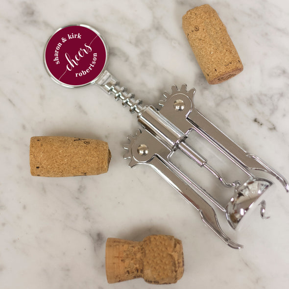 Wedding Favor Wine Cork Opener, Custom Wedding Wine Cork Screw "Cheers"