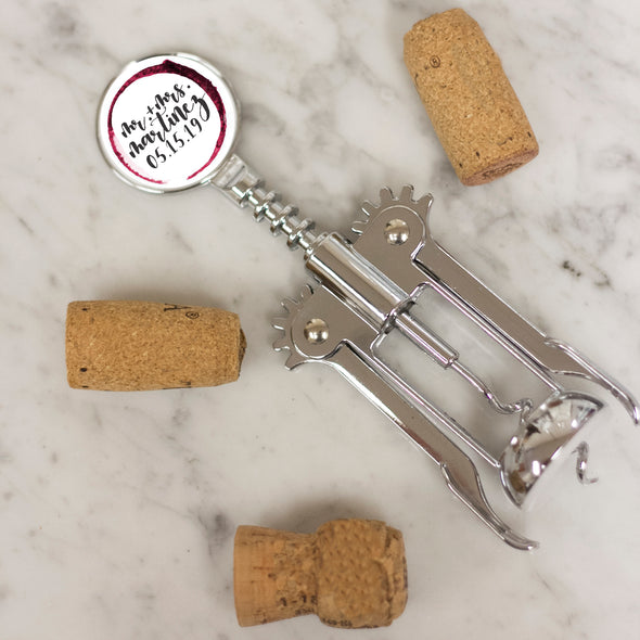 Wedding Favor Wine Cork Opener, Custom Wedding Wine Cork Screw "Mr & Mrs"