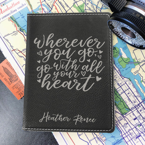 Custom Passport Holder, Engraved Passport Cover "Heather Renee"