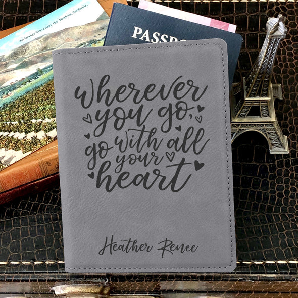 Custom Passport Holder, Engraved Passport Cover "Heather Renee"