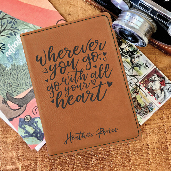 Custom Passport Holder, Engraved Passport Cover "Heather Renee"