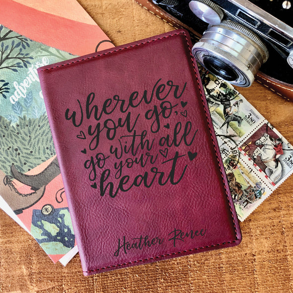 Custom Passport Holder, Engraved Passport Cover "Heather Renee"