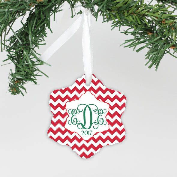 Personalized Ceramic Snowflake Ornament - "Chevron Monogram"