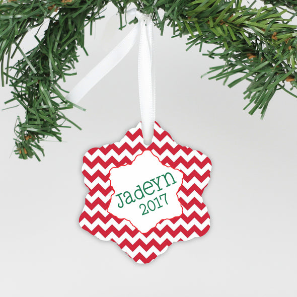 Personalized Ceramic Snowflake Ornament - "Chevron Name"