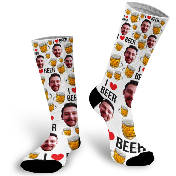 Custom Face Photo I Love Beer Socks, Beer Face Socks, Beer Lover Gift, Face Socks, Picture on Socks, Stocking Stuffer, Secret Santa Gift, Funny Gifts, Co-Worker Gift , Customized Sock, Funny Socks, Socks with Sayings, Gift for Girlfriend, Gift Exchange idea