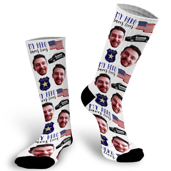 Police Socks, Hero Socks, Photo socks for Law Enforcement, Police Wife Socks, Face Socks, Picture on Socks