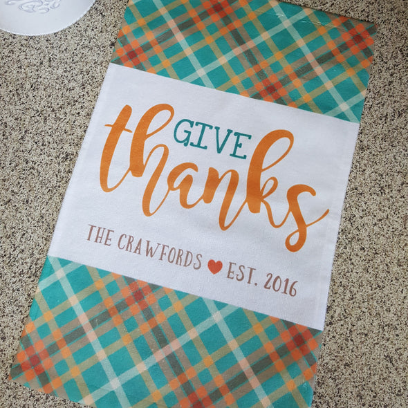 Give Thanks Fall Kitchen Towel, Custom Fall Kitchen Towel, Personalized Kitchen Towel