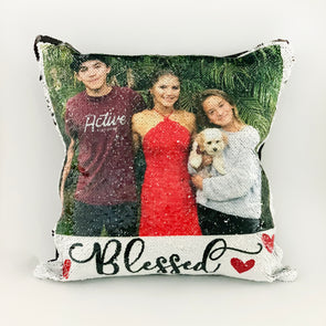 Reversible Sequin Photo Pillowcase, Rose Gold Sequin Pillowcase, Reversible Pillowcase with Family Photo