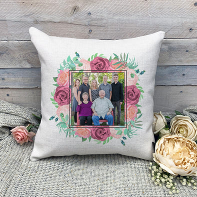 Custom Floral Frame Pillowcase, Custom Photo Pillowcase, Picture Pillowcase, Linen Pillowcase, Personalized Photo Pillowcase, Custom Pillow Cover, Custom Photo Pillow Cover