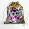 Reversible Sequin Drawstring Bag, Personalized Sequin Bag "Sierra Soccer"