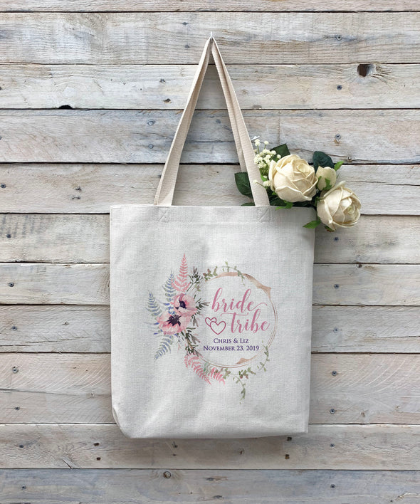 Custom Bride Tribe Tote Bag, Linen Bag, Personalized Tote Bag "Chris & Liz"