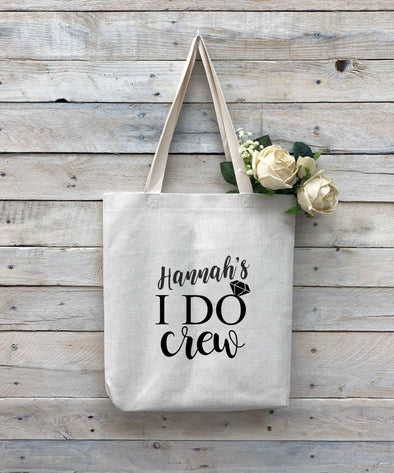 Custom Bridal Party Tote Bag, Linen Bag, Personalized Tote Bag "Hannah's I Do Crew"