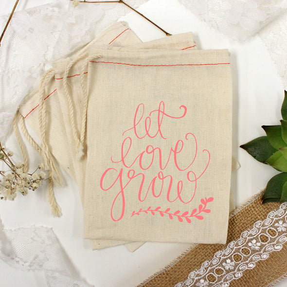 Muslin Bag - "Let Love Grow Leaf Underline" - Set of 25