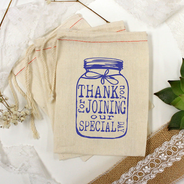 Muslin Bag - "Mason Jar Thank You" - Set of 25