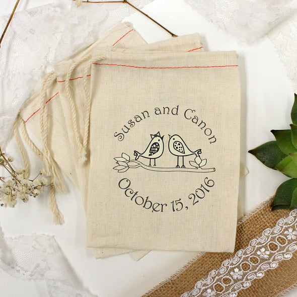 Muslin Bag - "Susan & Canon Lovebirds" - Set of 25